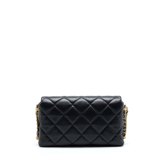 Chanel 21A Quilted Detailed Logo Flap Bag Lambskin Black GHW (Microchip)