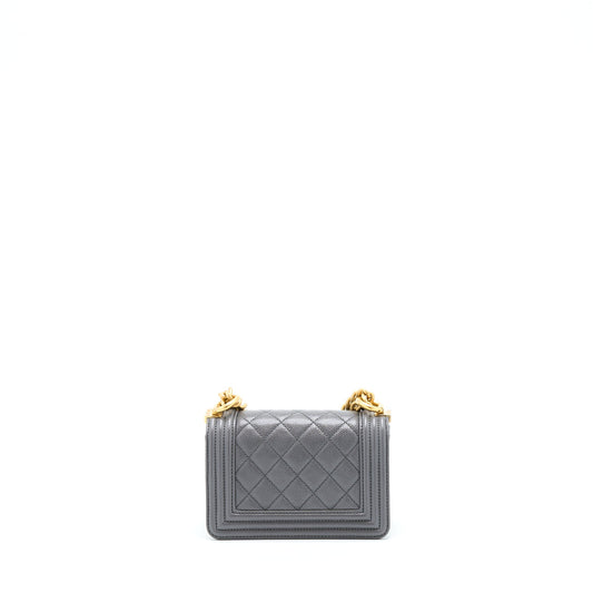 Chanel Mini Boy Bag Caviar Grey Brushed GHW (Microchip)
