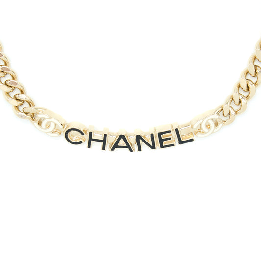 Chanel Letter/CC Logo Choker Enamel Light Gold Tone