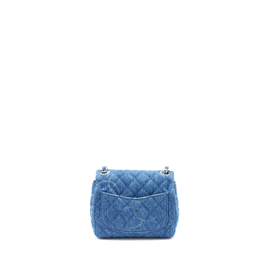 Chanel 20B Mini Square Flap Bag CC Print Denim Blue SHW