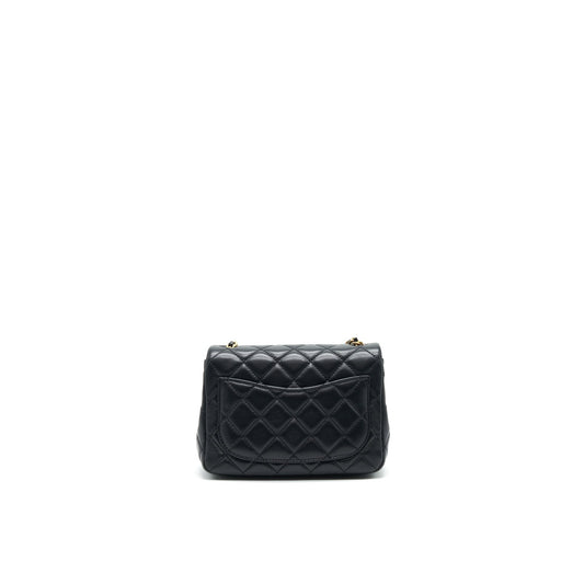 Chanel 22C Pearl Crush Mini Square Rectangular Flap Bag Black GHW(Microchip)
