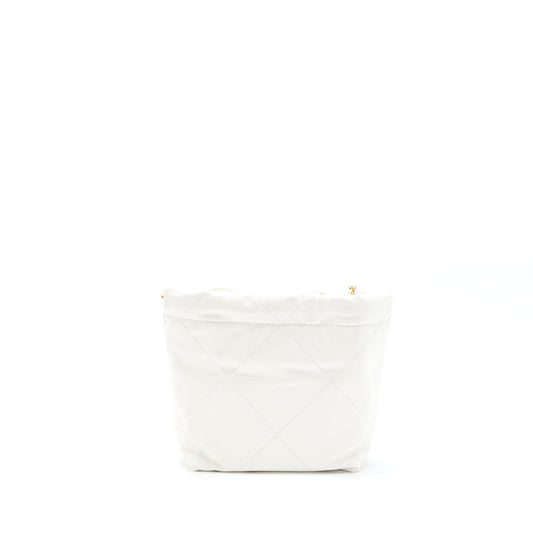 Chanel Mini 22 Bag Shiny Calfskin White Brushed GHW (Microchip)