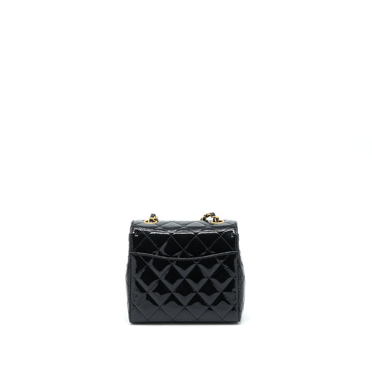 Chanel 22K Retro Classic New Square Mini Flap Bag Patent Black Brushed GHW (Microchip)