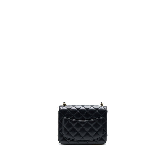 Chanel Mini Square Flap Bag Lambskin Black LGHW (Microchip)