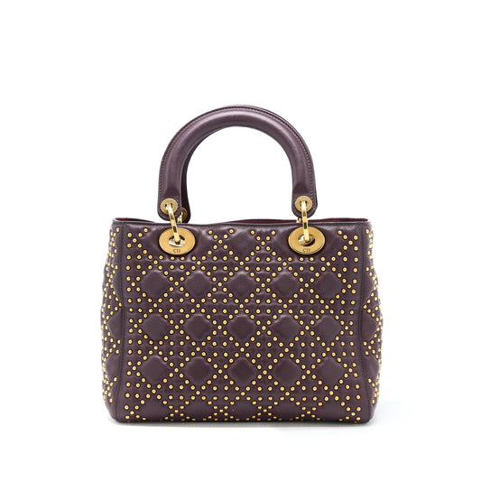 Dior Medium Lady Dior Rock-Stud Calfskin Dark Red GHW