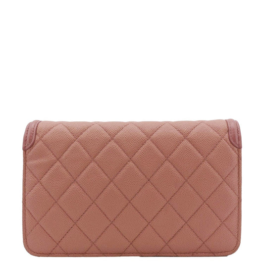 CHANEL CC Filigree Flap Small Quilted Caviar Leather Shoulder Bag Light Pink