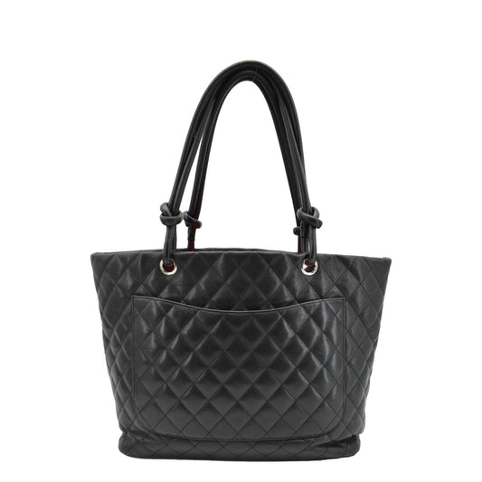 CHANEL Cambon Ligne Quilted Leather Tote Bag Black