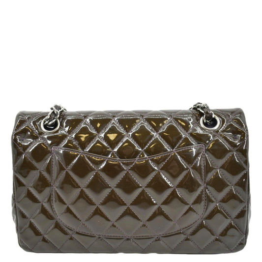 CHANEL Classic Medium Double Flap Patent Leather Shoulder Bag Dark Brown