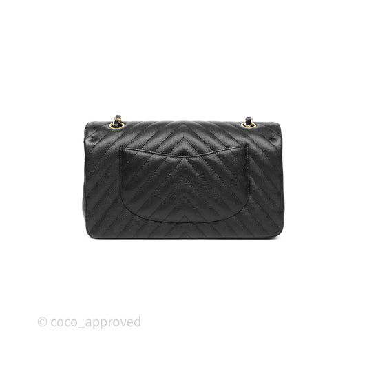 Chanel Classic M/L Medium Flap Chevron Black Caviar Gold Hardware
