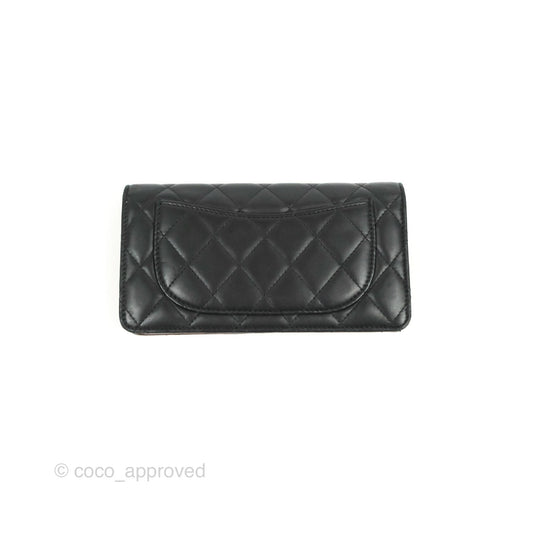 Chanel Classic Quilted Long Wallet Black Lambskin Silver Hardware
