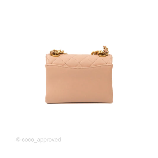 Chanel Pearl Chain Bag Nude Pink Calfskin Aged Gold Hardware