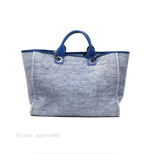 Chanel Large Deauville Blue Canvas Silver Hardware