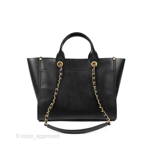 Chanel Small Studded Deauville Tote Black Caviar Gold Hardware