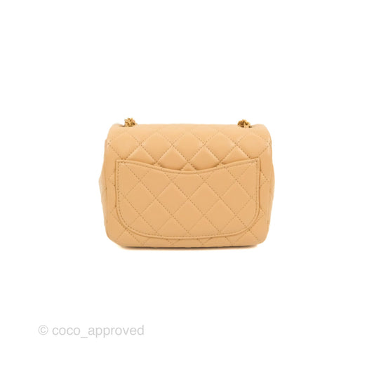 Chanel Mini Square Pearl Crush Beige Lambskin Aged Gold Hardware