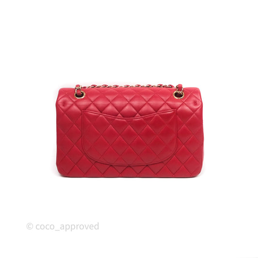 Chanel Classic M/L Medium Double Flap Red Lambskin Gold Hardware