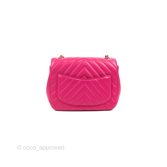 Chanel Chevron Mini Square Flap Pink Lambskin Gold Hardware