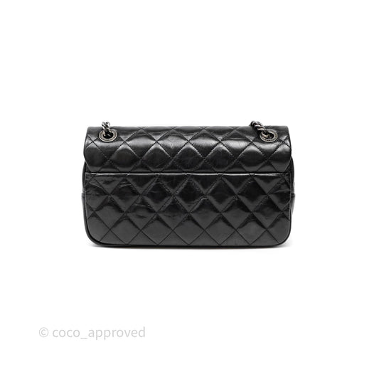 Chanel Flap Bag Black Glazed Calfskin Ruthenium Hardware