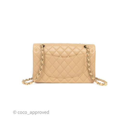 Chanel Classic M/L Medium Flap Quilted Beige Caviar Gold Hardware