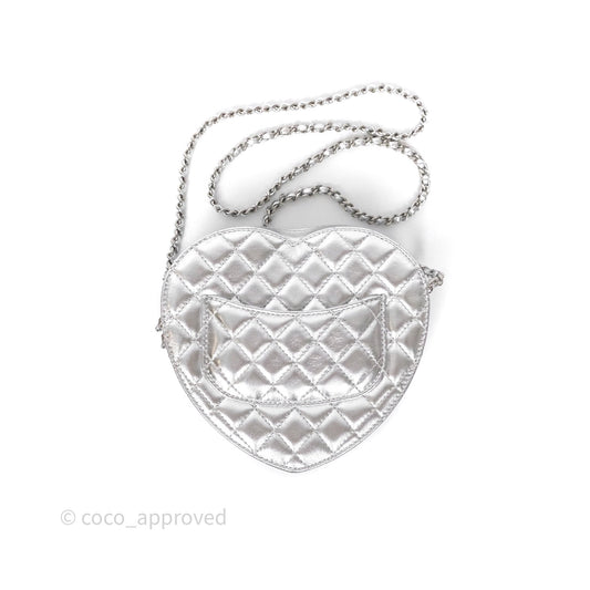 Chanel Large Heart Bag Metallic Silver Lambskin Silver Hardware 25B
