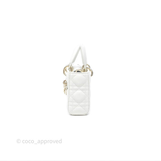 Dior Small Lady D-Joy Bag Ivory White Lambskin Cannage Gold Hardware