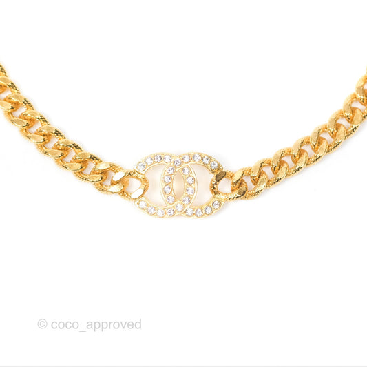 Chanel CC Crystals Necklace Choker Gold Tone 22A