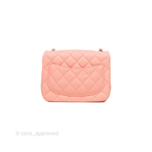 Chanel Mini Square Quilted Peach Lambskin Gold Hardware