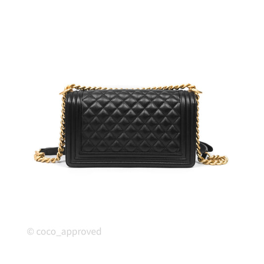 Chanel Medium Boy Quilted Black Caviar Aged Gold Hardware
