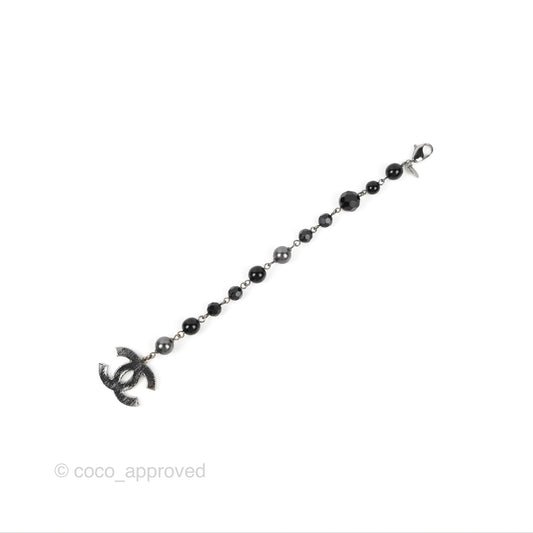Chanel CC Bead Pendant Bracelet Gun Metal Tone 10V