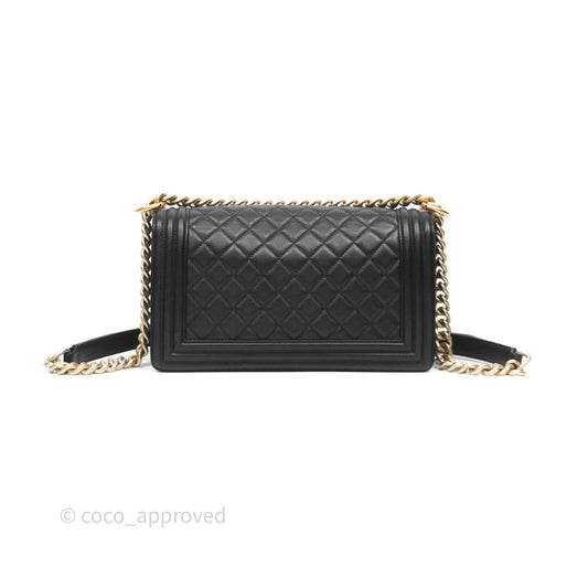 Chanel Medium Boy Quilted Black Calfskin Aged Gold Hardware