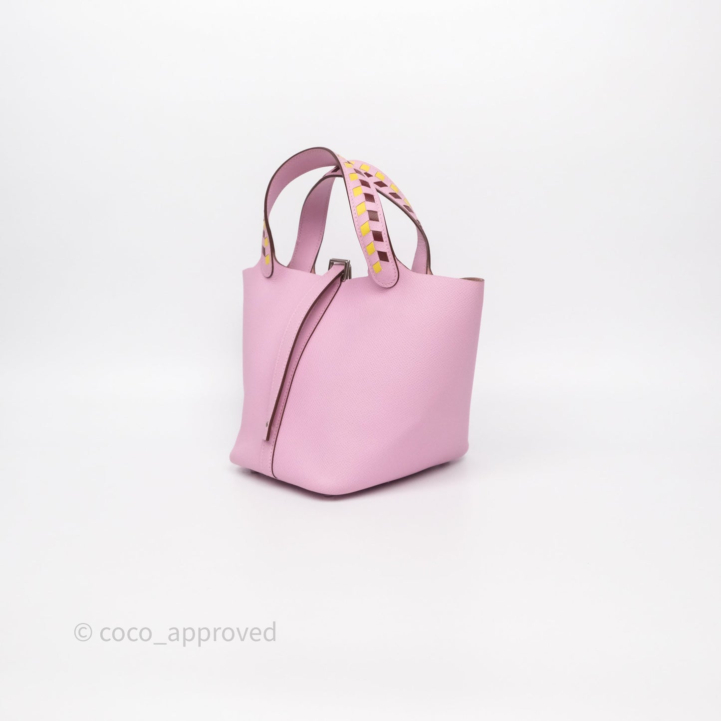 Hermès Tressage De Cuir Picotin Lock 18 Mauve Sylvestre X9/ Jaune de Naples 9O/Rouge H 55 Epsom Palladium Hardware