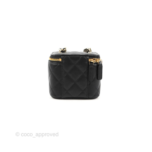 Chanel Mini Vanity With Charm Chain Black Lambskin Gold Hardware