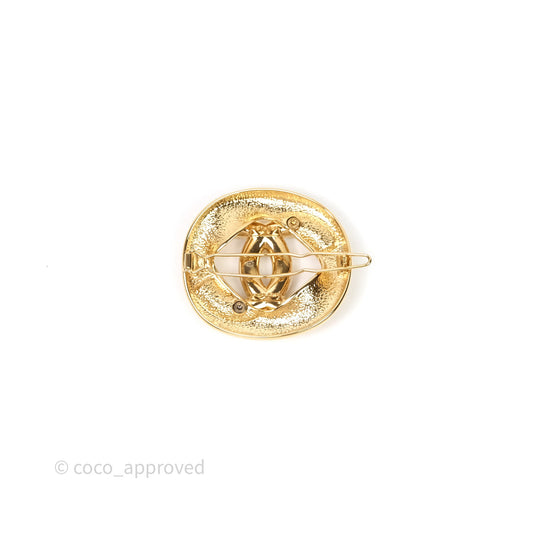 Chanel CC Pearl Round Crystal Hair Clip Gold Tone 24A