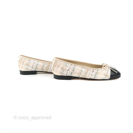 Chanel Ballerina Flats Light Pink/Black Fabric Size 36.5