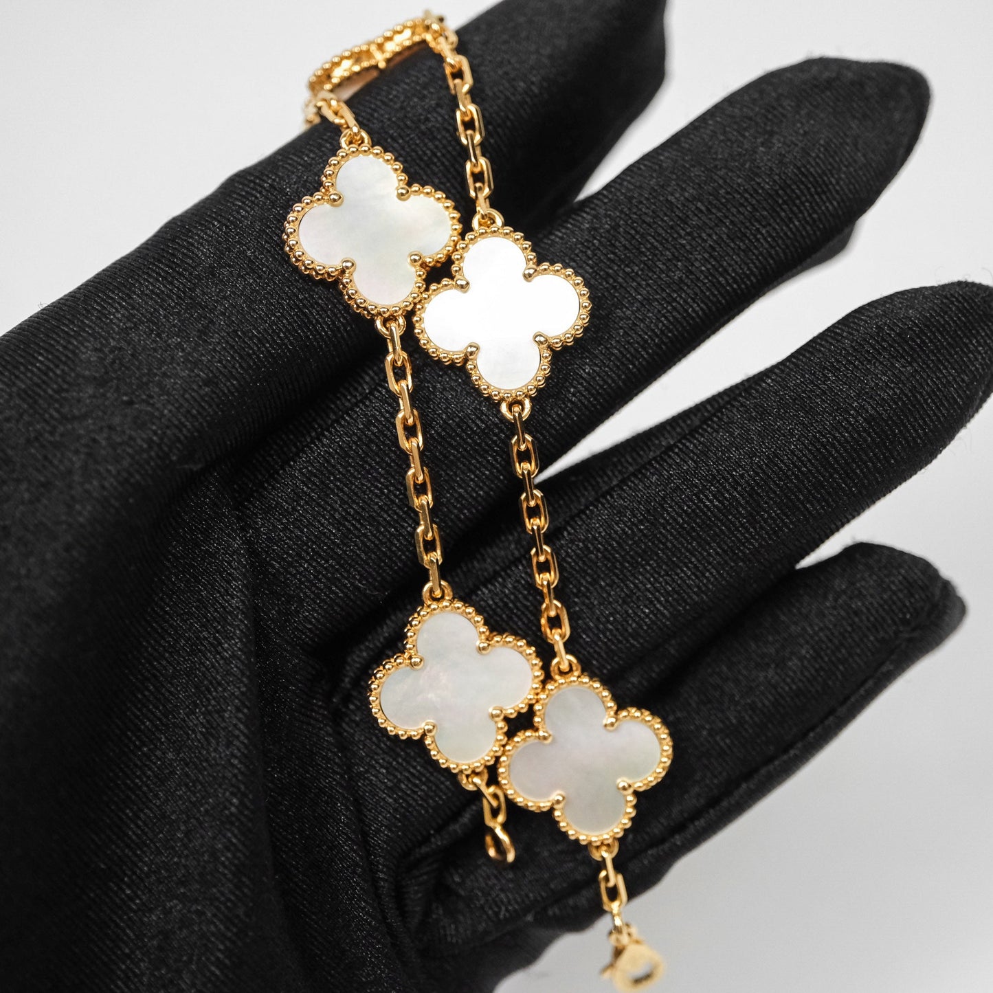 Van Cleef & Arpels Vintage Alhambra 5 Motifs White Mother-of-pearl Yellow Gold Bracelet