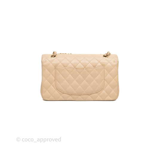 Chanel M/L Medium Classic Flap Quilted Beige Caviar Gold Hardware