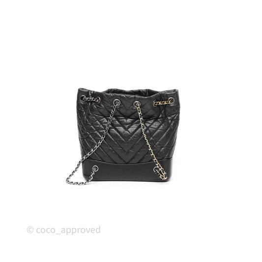 Chanel Small Chevron Gabrielle Backpack Black Aged Calfskin