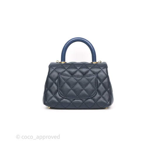 Chanel Mini Coco Handle Quilted Navy Caviar Gold Hardware