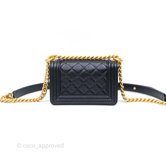 Chanel Mini Boy Quilted Black Caviar Aged Gold Hardware