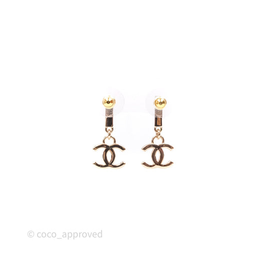 Chanel CC Crystals Drop Earrings Gold Tone 24V
