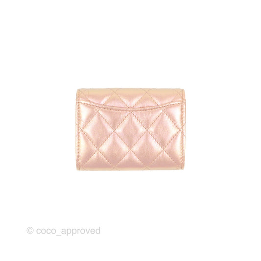 Chanel Classic Flap Coin Purse Iridescent Pink Lambskin Silver Hardware