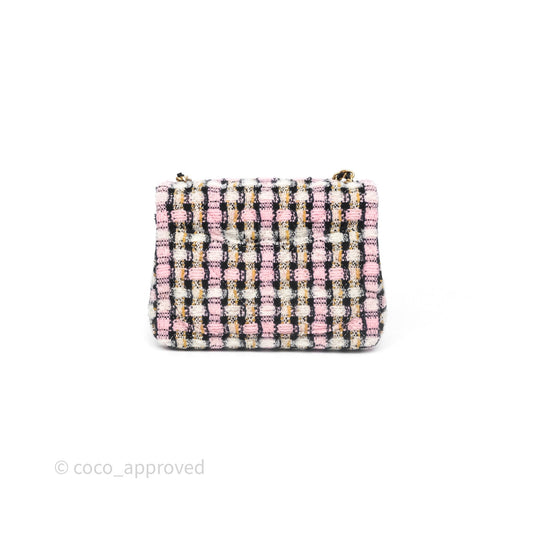 Chanel Pearl Crush Mini Square Pink/ White/ Black Tweed Aged Gold Hardware