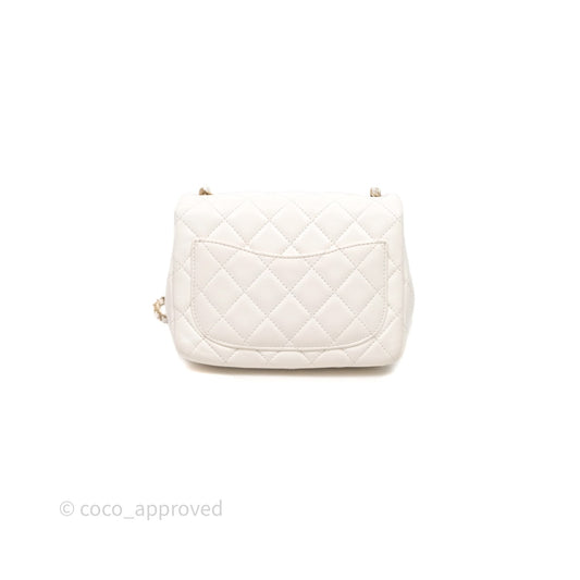 Chanel Mini Square Pearl Crush Quilted White Lambskin Aged Gold Hardware