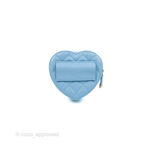 Chanel Mini Heart Belt Bag Blue Lambskin Gold Hardware 22S