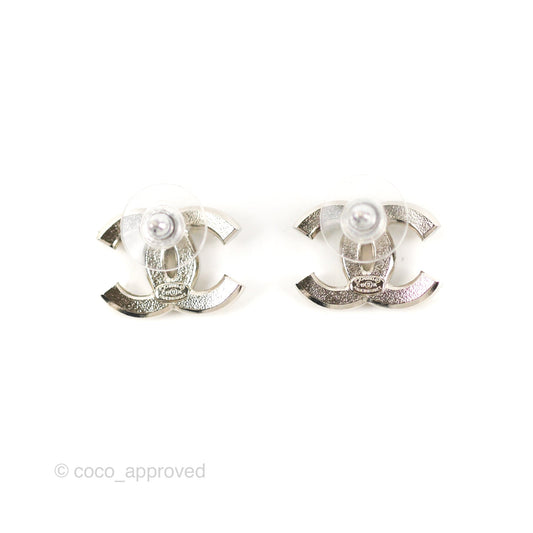Chanel CC Pearl Crystal Earrings Silver Tone 19K
