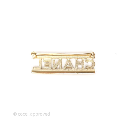 Chanel Logo Crystal Brooch Gold Tone 23A