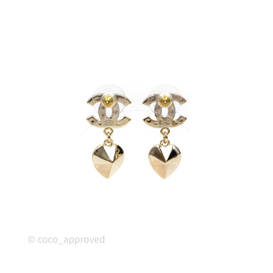 Chanel CC Crystal Heart Pink Drop Earrings 22B