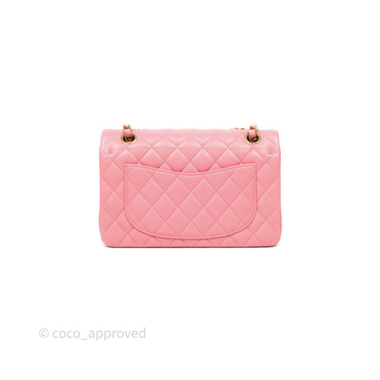Chanel Small Classic Quilted Flap Pink Lambskin Aged Gold Hardware