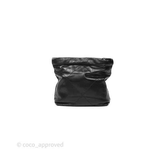 Chanel 22 Mini Bag Black Crumpled Calfskin White Lacquered Metal Logo
