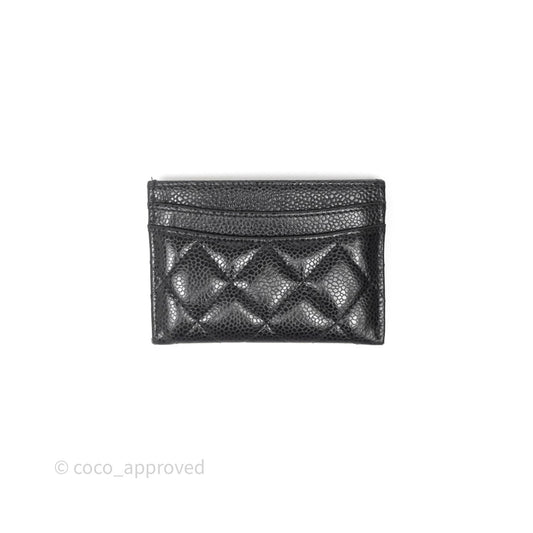 Chanel Classic Flat Card Holder Black Caviar Gold Hardware