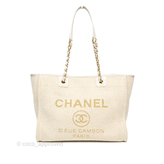Chanel Medium Deauville Tote Ivory Lurex Boucle 19A